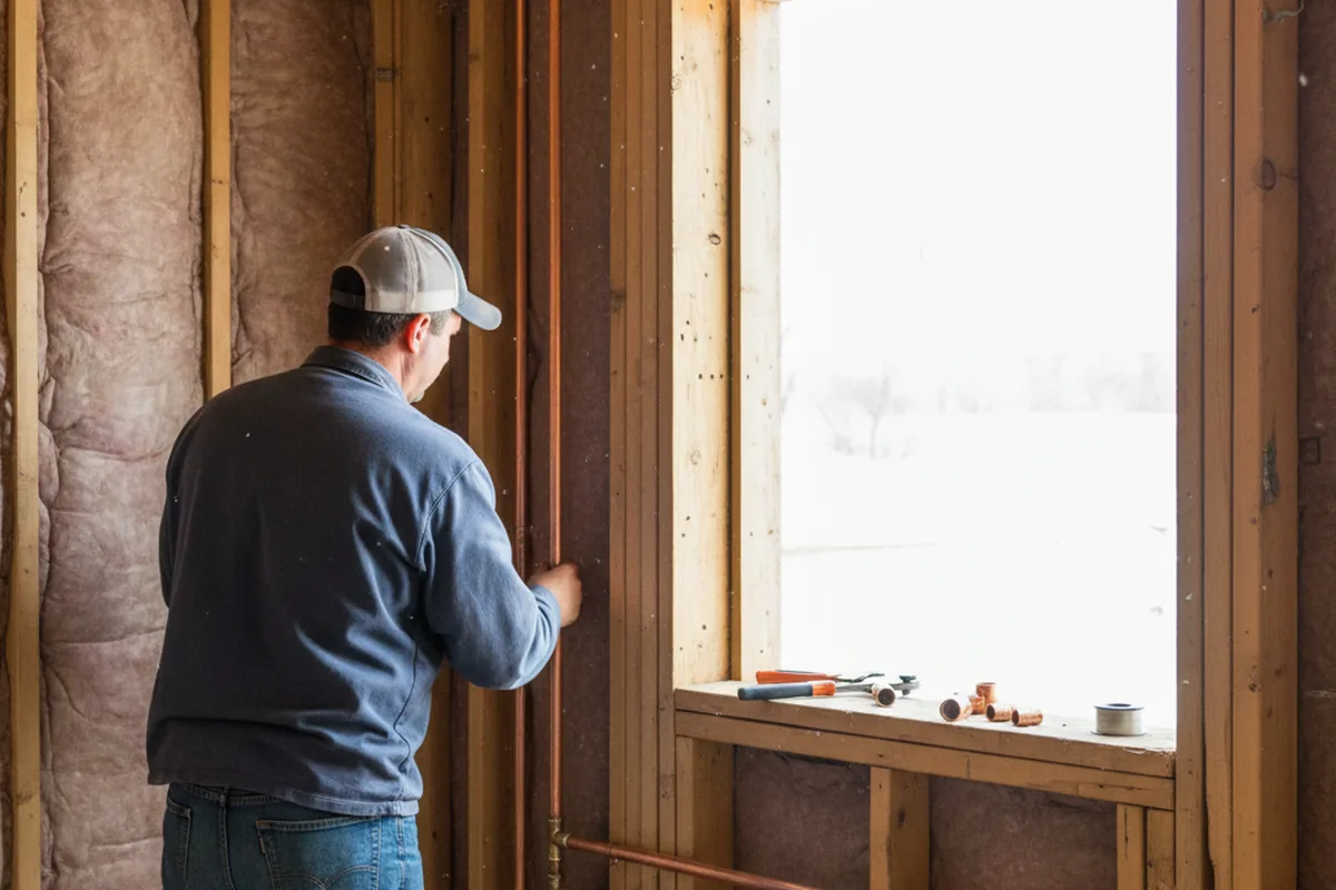 Licensed plumber running new copper supply lines in a North Rim home